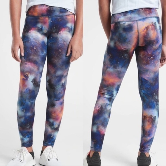 Athleta Girls Galaxy Space Print Chit Chat Leggings Sz XL - Picture 1 of 6